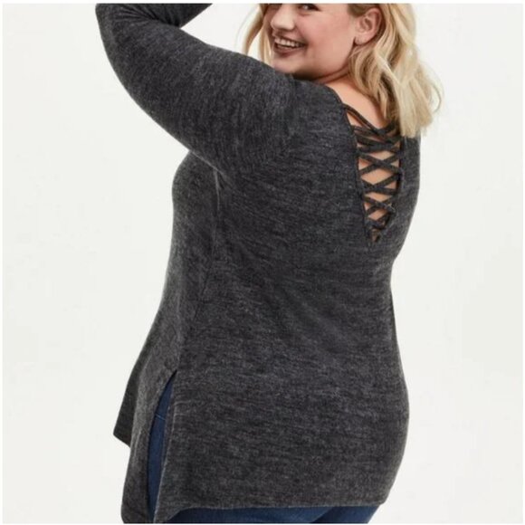 torrid Sweaters - Torrid Super Soft Plush lace up sweater with shark hem